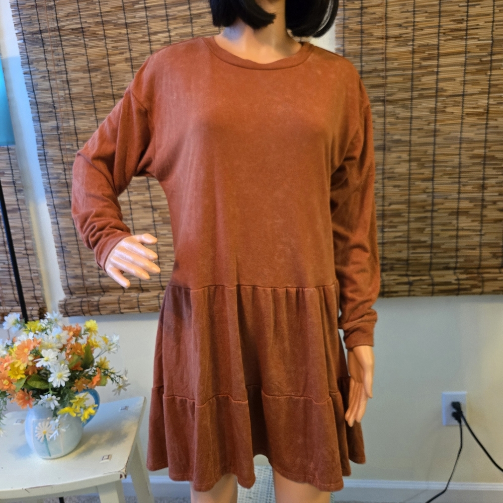 Wild Fable French Terry Long Sleeve Tiered Dress